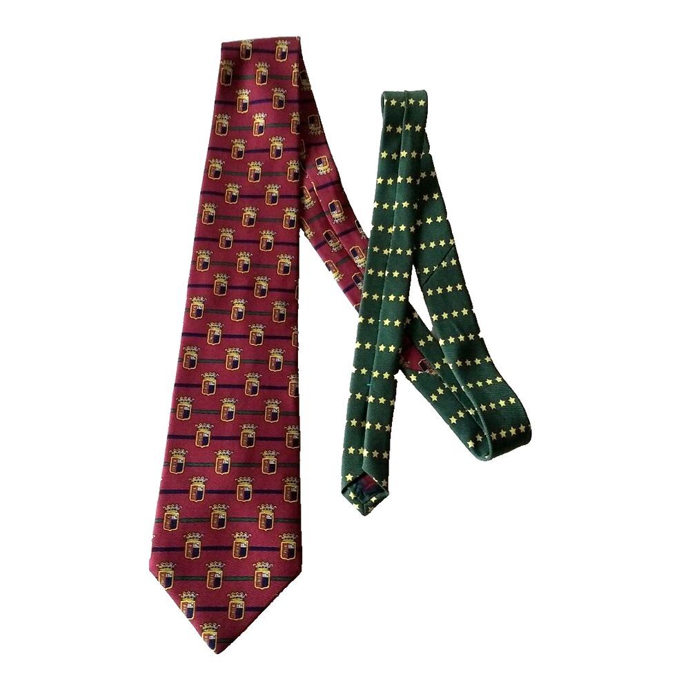 Tommy Hilfiger Mens Silk Tie Burgundy Crown Shield Green Blue Stripes 2 Tone VTG